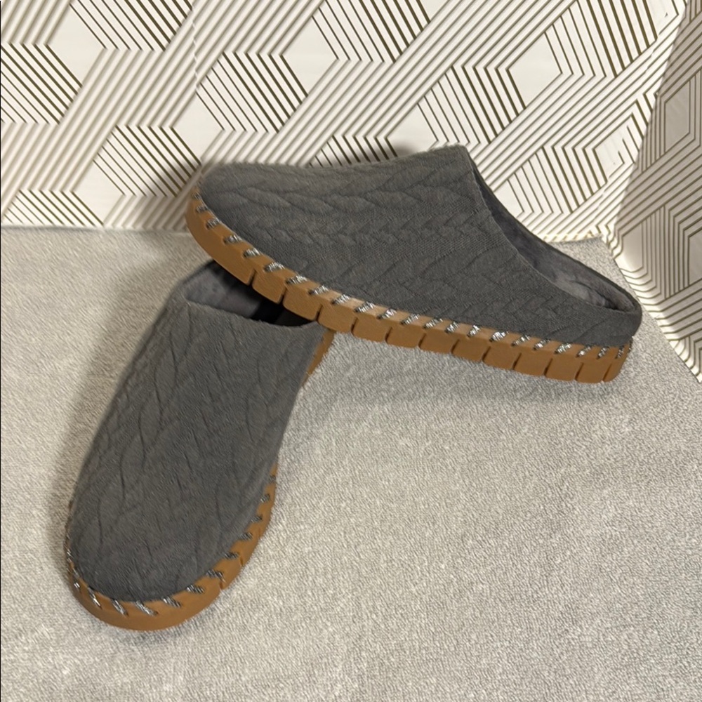 Muk Luks Flexi Long Island shoes dark Gray cable knit‎ Slip-Ons size 9 /9.5